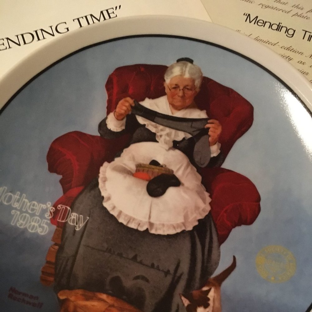 MENDING TIME Limited Edition Plate NORMAN ROCKWELL